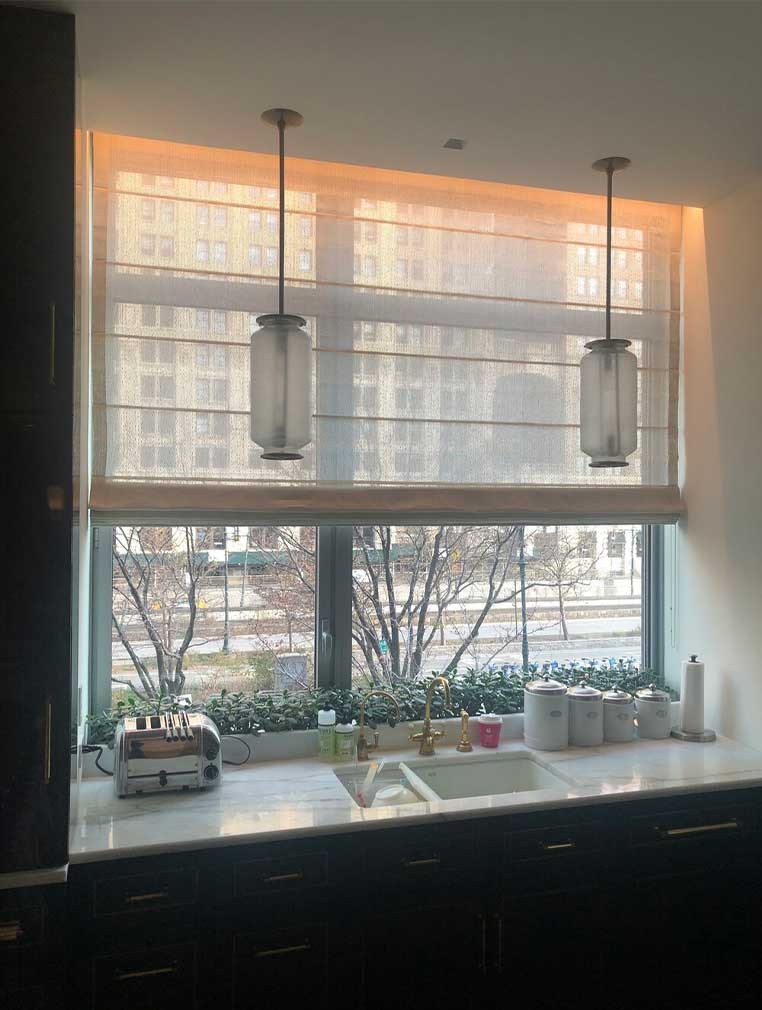 Kitchen counter with hanging lights